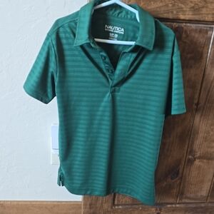 Nautica Green Striped Polo Shirt Classic Fit